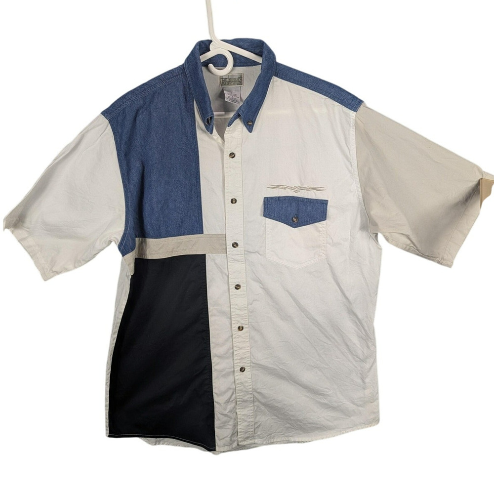 Express Rider Shirt Mens Large Western Button Up Short Sleeve Colorblock Rodeo
